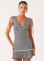 Acacia Mini Dress - Black White Stripe