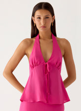 Ashlea Tie Front Top - Fuchsia