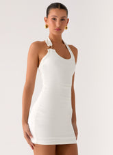 Gloves Up Halter Mini Dress - White