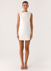 Golden Touch Cotton Mini Dress - White