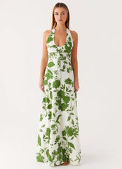 Ember Valley Cotton Maxi Dress - Verdant Bloom