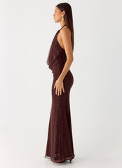 Haylan Sparkle Mesh Maxi Dress - Chocolate