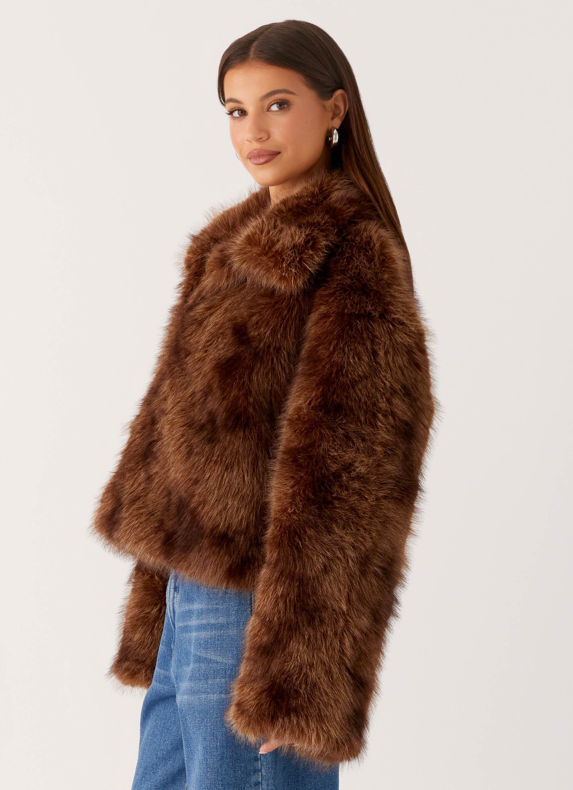 Miccy Cropped Faux Fur Coat - Chocolate