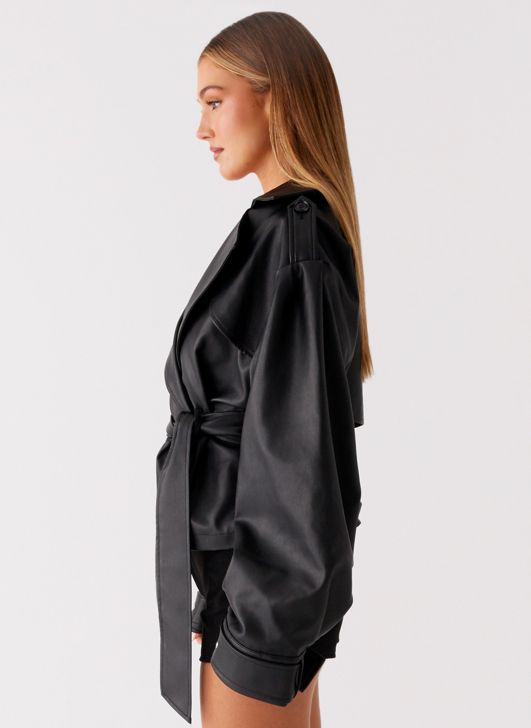 Midtown Faux Leather Trench - Black
