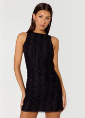 Portofino Sparkle Mesh Mini Dress - Black