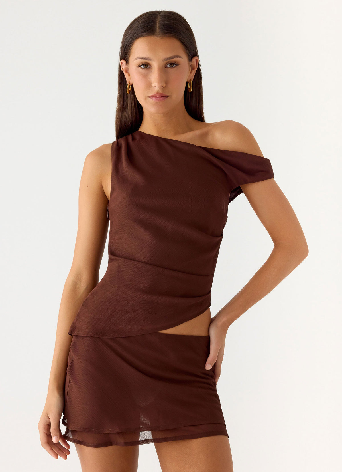 Stereotype One Shoulder Top - Chocolate