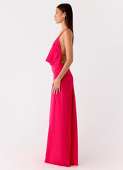 Tropic Muse Beaded Cowl Maxi Dress - Fuchsia
